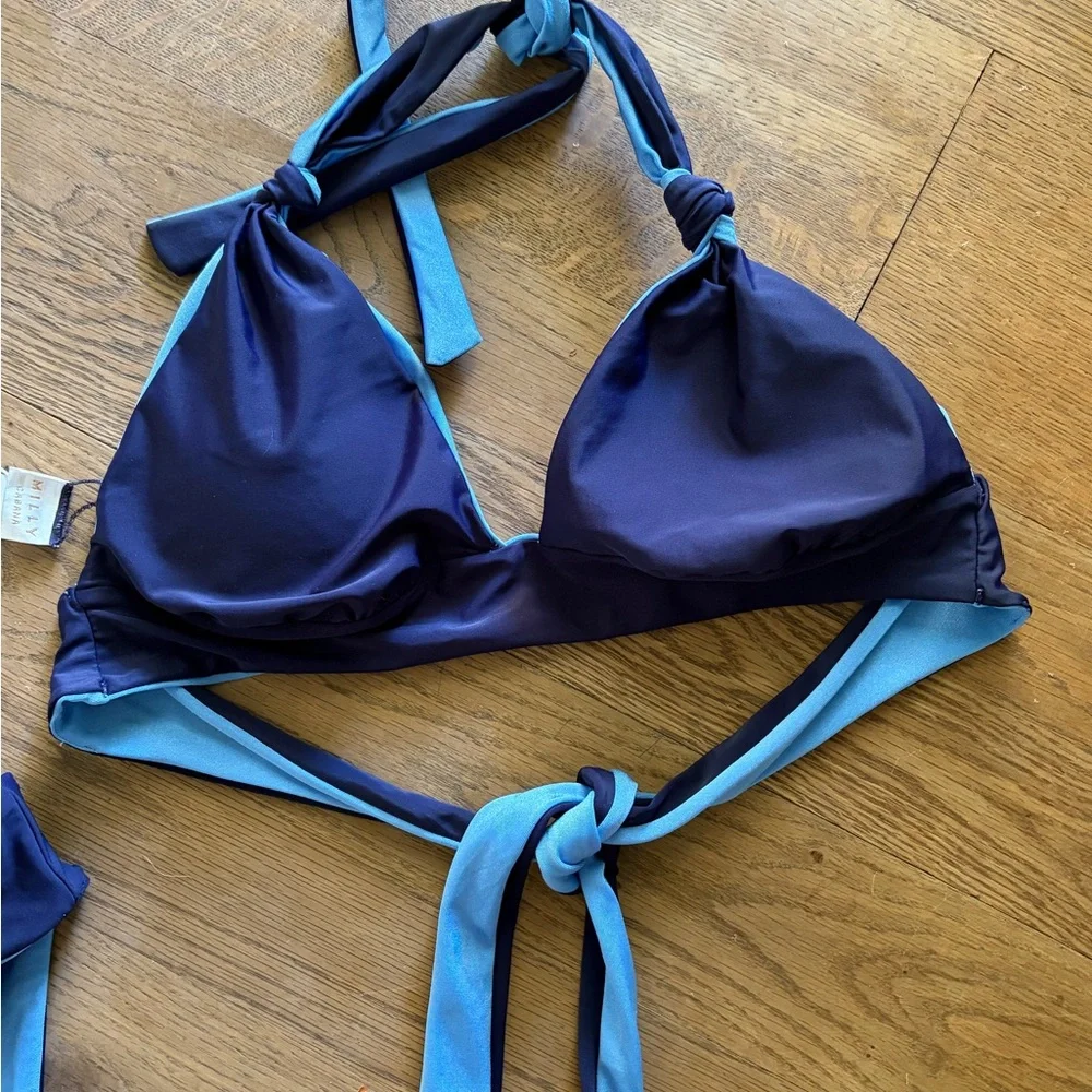Milly Scala Gloss Two-Tone Knotted Triangle Bikini Top large nwt